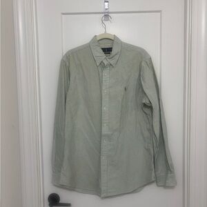 Ralph Lauren Light Green and White Striped Button-Down Shirt